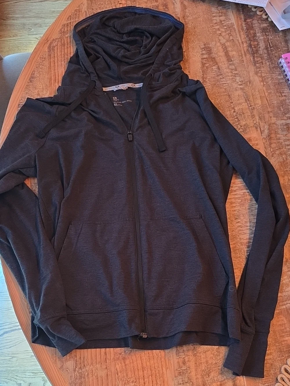 GAP Brushed Tech Jersey Zip-Up Hoodie in Charcoal